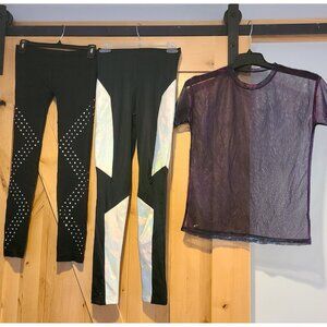 Lot of 3 Adult Size S Hip Hop Dance Costume Leggings Studded & Iridescent Shirt